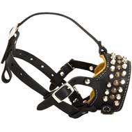 Functional Leather Dog Muzzle With Pyramids And Studs  Functional Leather Dog Muzzle With Pyramids And Studs