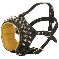 Spiked Leather Canine Muzzle for No Bark Training  Spiked Leather Canine Muzzle for No Bark Training