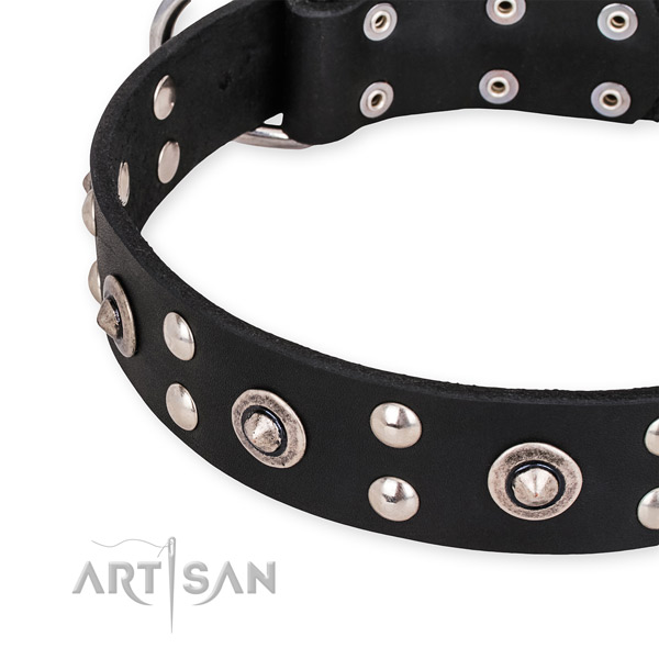 Natural leather collar with durable buckle for your handsome canine