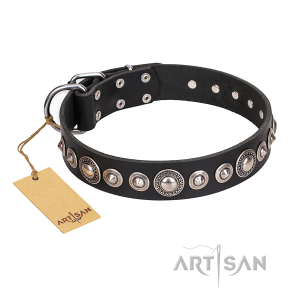 Full grain natural leather dog collar made of soft material with corrosion resistant D-ring