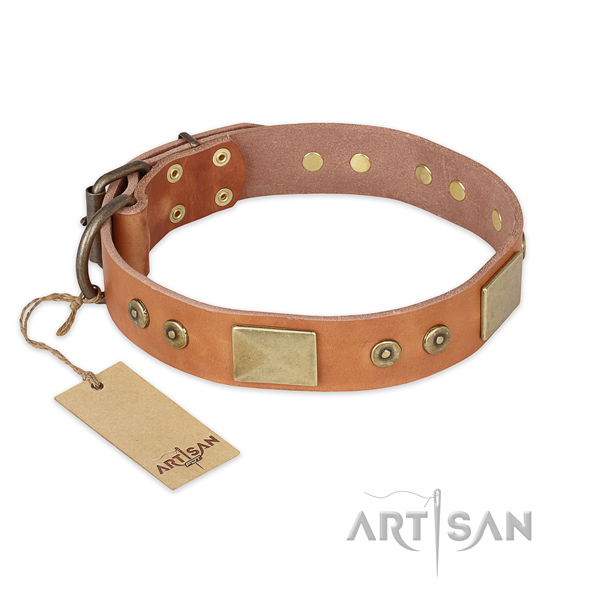 Exquisite full grain natural leather dog collar for daily walking