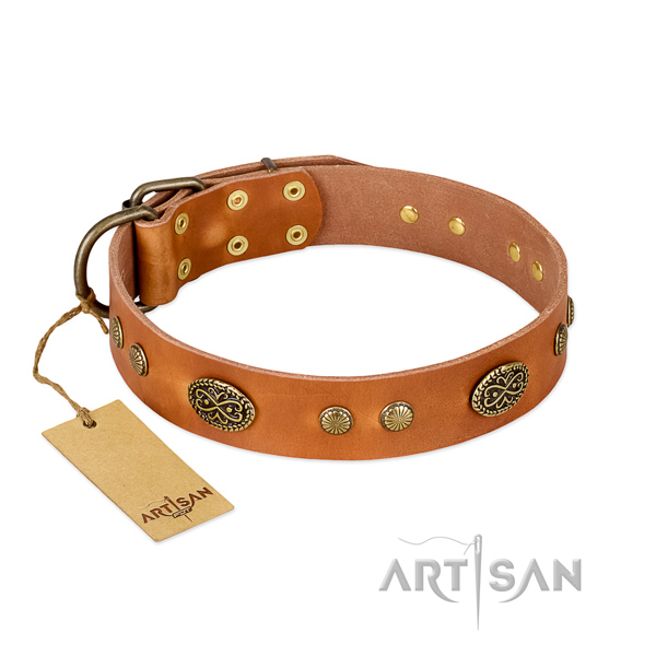 Corrosion resistant buckle on full grain genuine leather dog collar for your dog