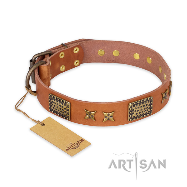Awesome genuine leather dog collar with rust resistant traditional buckle