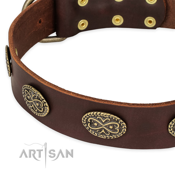 Stylish design full grain genuine leather collar for your impressive canine