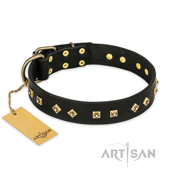 Unique genuine leather dog collar with strong hardware