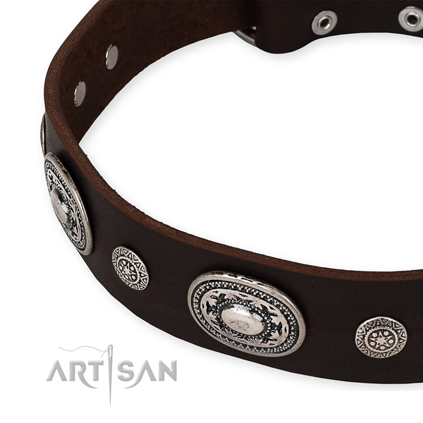Soft to touch full grain natural leather dog collar handcrafted for your impressive doggie