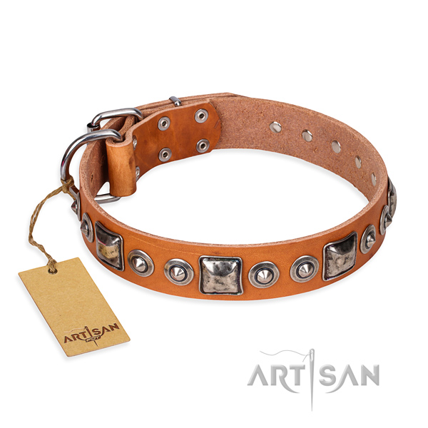 Full grain natural leather dog collar made of top notch material with durable D-ring