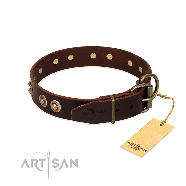 Durable embellishments on natural genuine leather dog collar for your canine