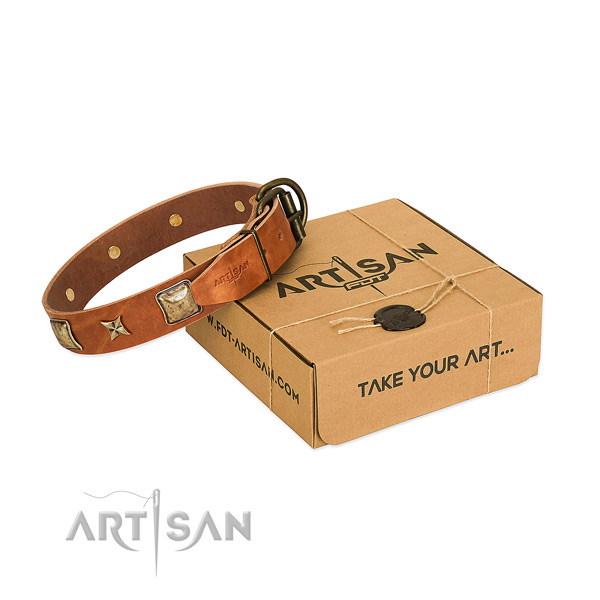 Remarkable full grain genuine leather collar for your beautiful canine