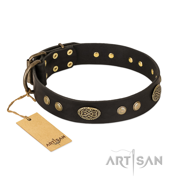 Durable buckle on full grain genuine leather dog collar for your four-legged friend