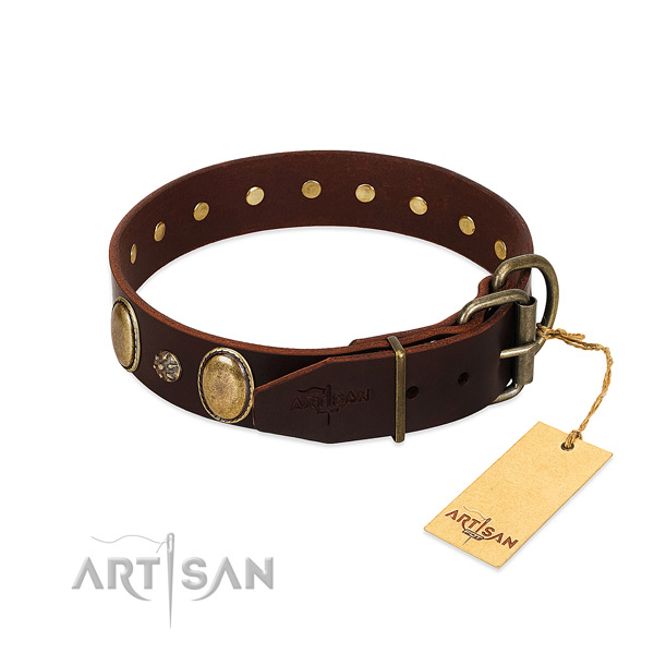 Everyday walking gentle to touch full grain leather dog collar