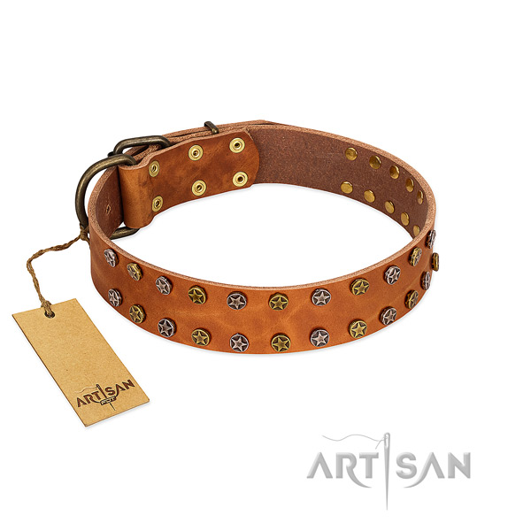 Handy use best quality full grain leather dog collar with decorations