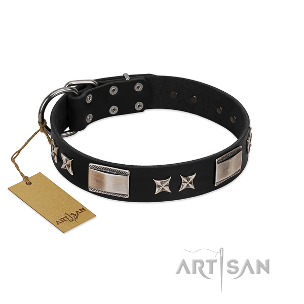 Perfect fit dog collar of full grain natural leather