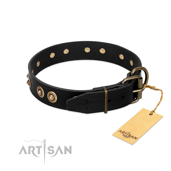 Strong decorations on natural genuine leather dog collar for your four-legged friend