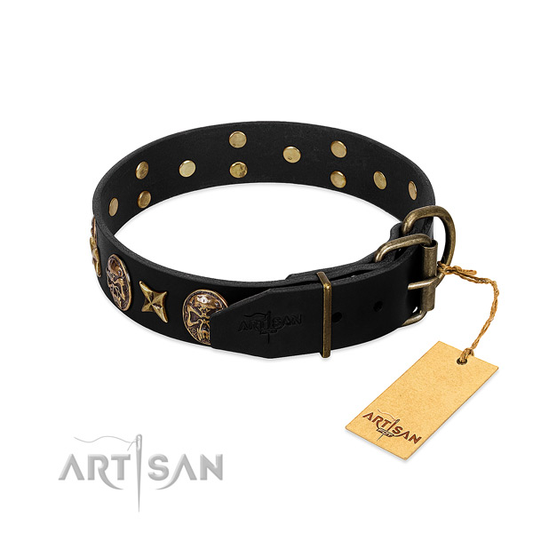 Rust-proof decorations on full grain natural leather dog collar for your doggie