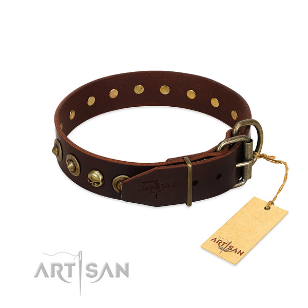 Natural leather collar with remarkable decorations for your canine