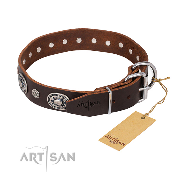 Soft full grain genuine leather dog collar made for everyday use