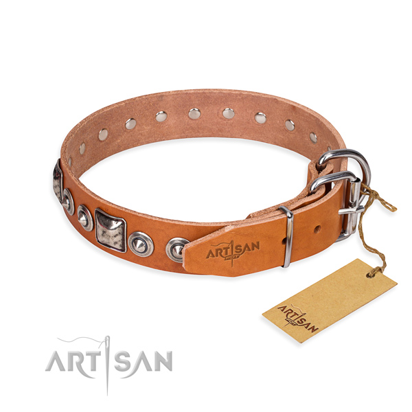 Genuine leather dog collar made of top notch material with corrosion resistant studs