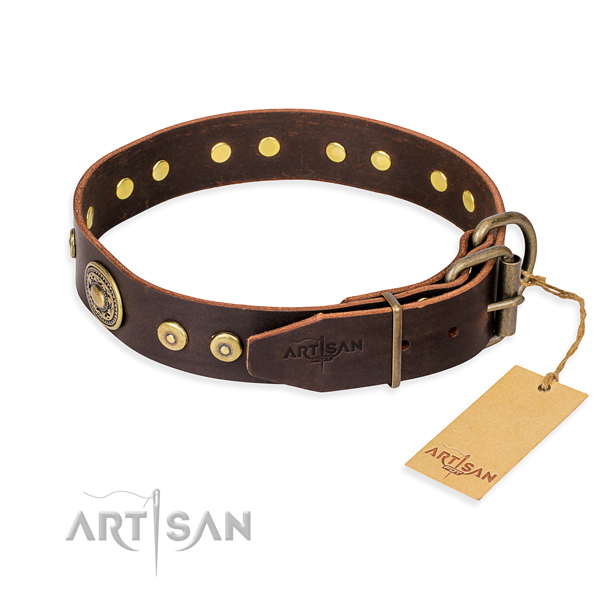 Genuine leather dog collar made of high quality material with rust resistant embellishments