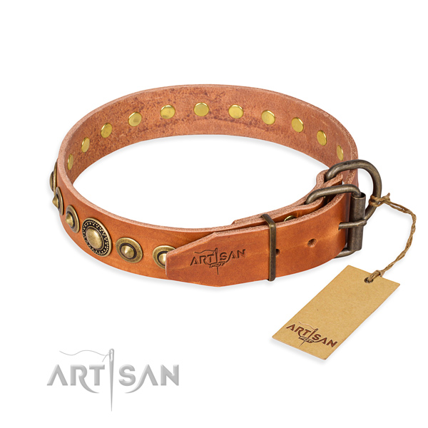 Strong leather dog collar created for comfy wearing