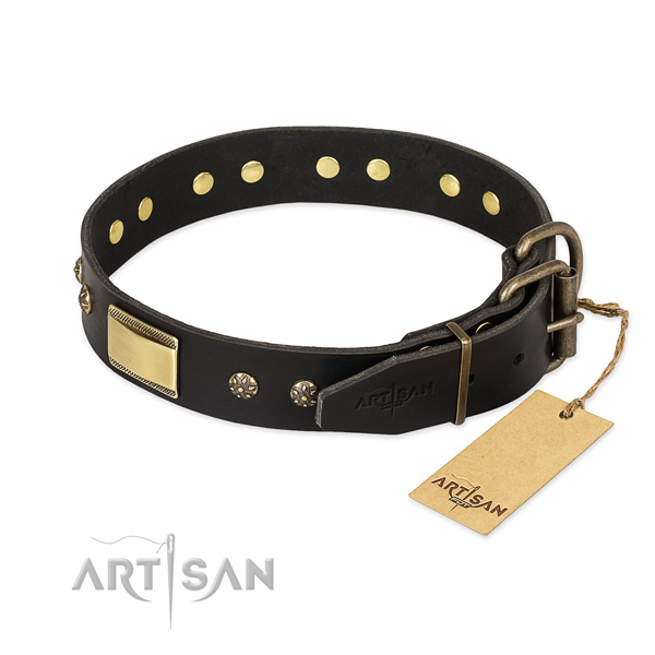Full grain genuine leather dog collar with rust resistant hardware and decorations