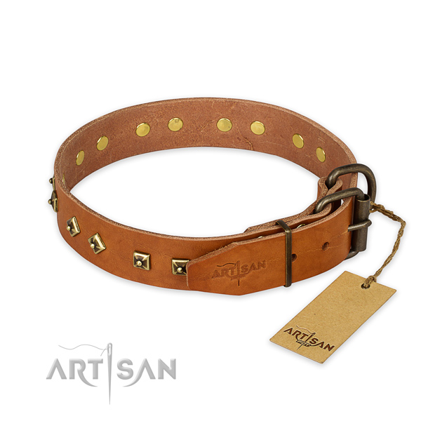 Rust-proof hardware on full grain genuine leather collar for walking your doggie