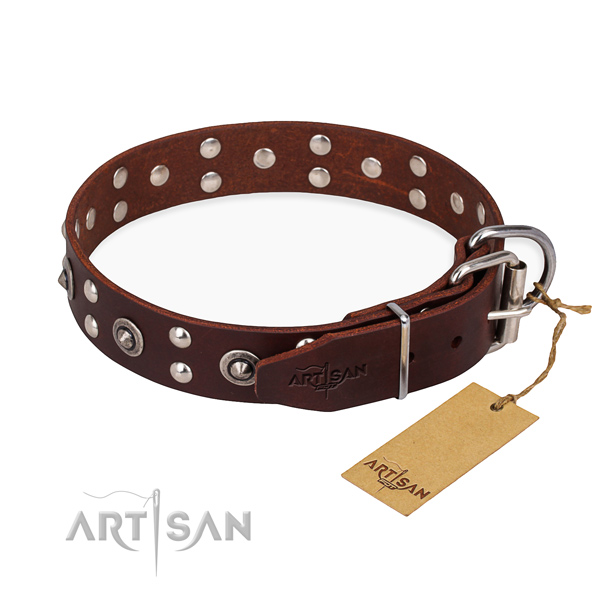 Corrosion proof buckle on full grain natural leather collar for your attractive canine