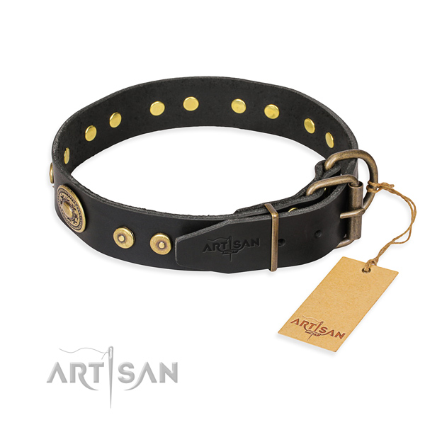 Genuine leather dog collar made of soft material with rust resistant studs