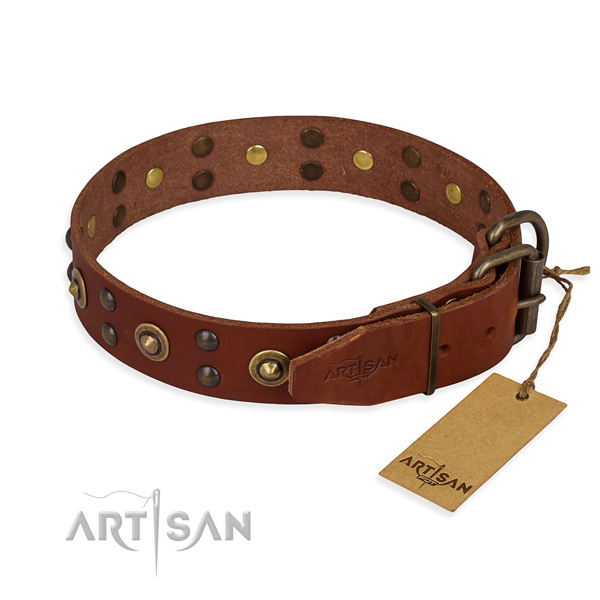 Rust resistant fittings on full grain leather collar for your stylish doggie