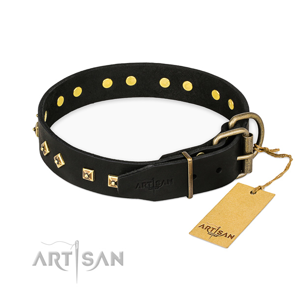 Rust-proof buckle on full grain leather collar for walking your four-legged friend