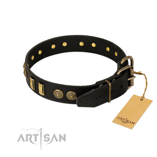 Durable adornments on full grain genuine leather dog collar for your dog