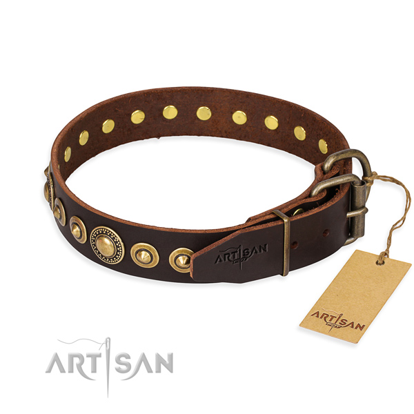 Reliable genuine leather dog collar crafted for fancy walking