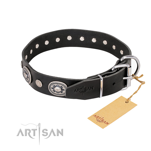 Soft to touch full grain genuine leather dog collar crafted for everyday walking