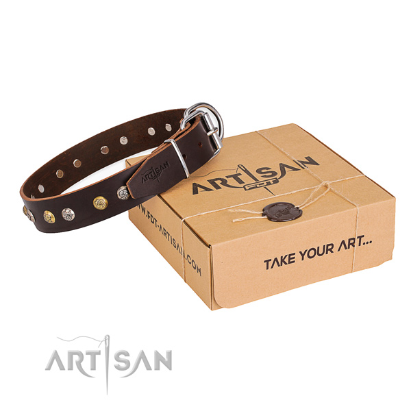 High quality full grain genuine leather dog collar handmade for comfortable wearing