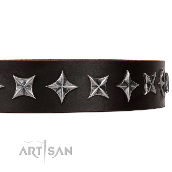 Comfortable wearing decorated dog collar of high quality full grain leather