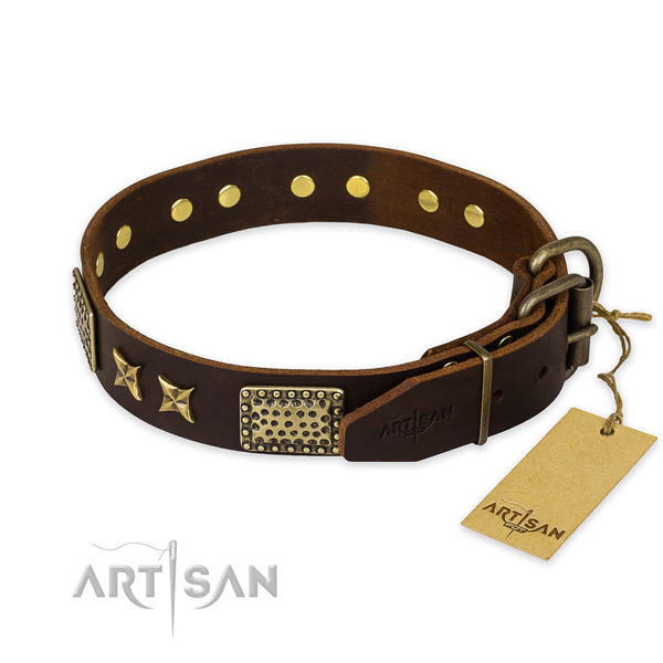 Strong hardware on full grain natural leather collar for your impressive pet