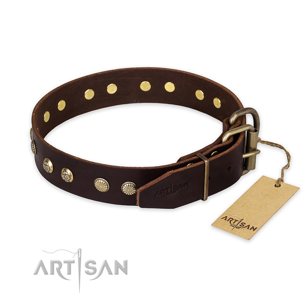 Corrosion proof buckle on genuine leather collar for your lovely dog