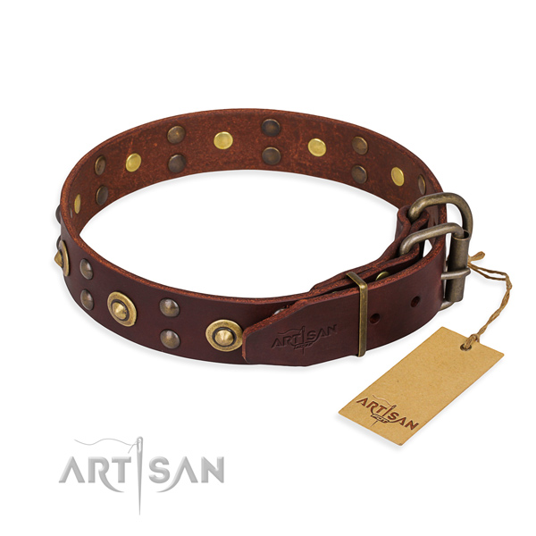 Reliable D-ring on leather collar for your beautiful dog