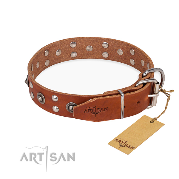 Corrosion resistant D-ring on full grain leather collar for your stylish canine