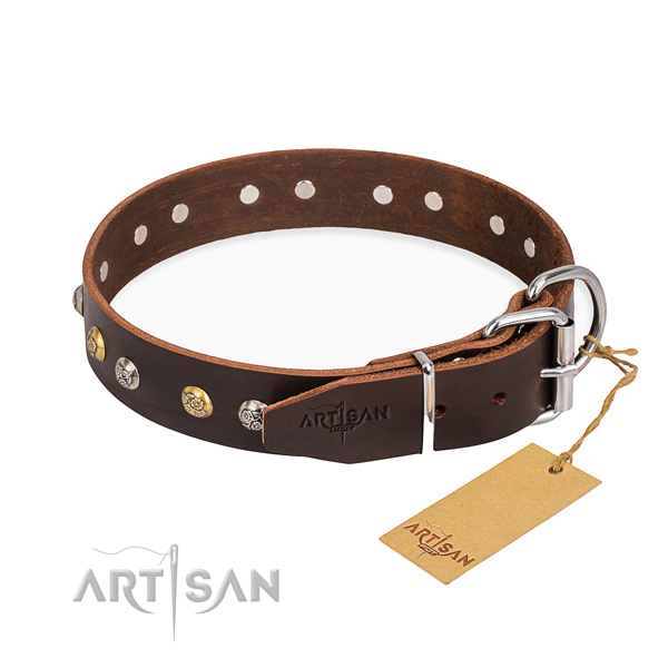 High quality full grain genuine leather dog collar created for comfortable wearing