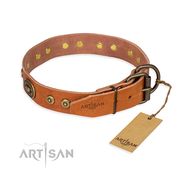 Full grain genuine leather dog collar made of best quality material with durable decorations