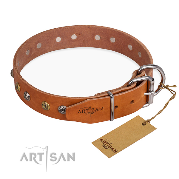 Full grain genuine leather dog collar with incredible corrosion proof decorations
