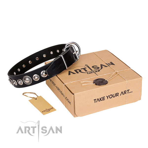 Strong full grain natural leather dog collar