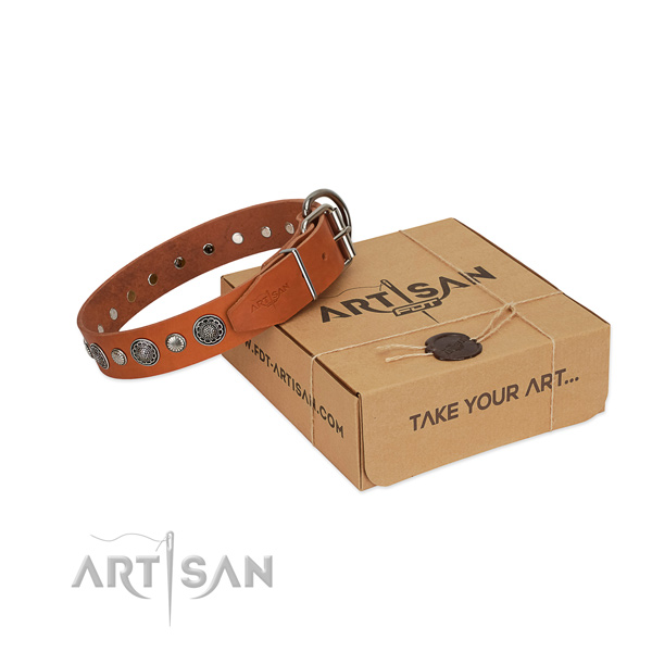 Full grain natural leather collar with durable fittings for your impressive four-legged friend