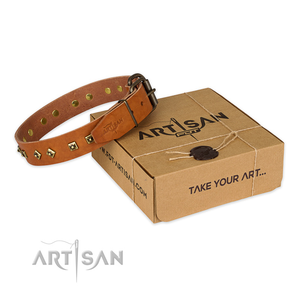 Durable buckle on full grain natural leather dog collar for handy use