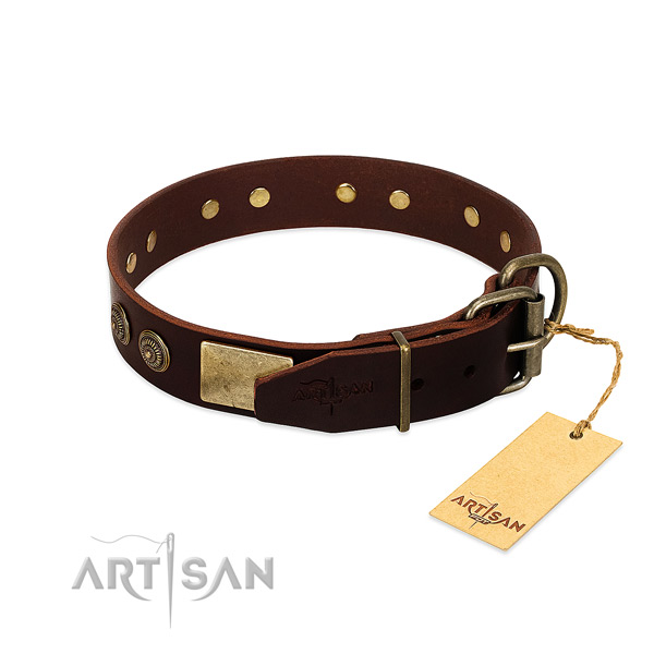 Strong traditional buckle on genuine leather dog collar for your canine