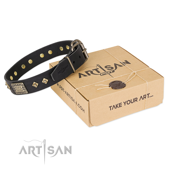 Comfortable full grain genuine leather collar for your handsome four-legged friend