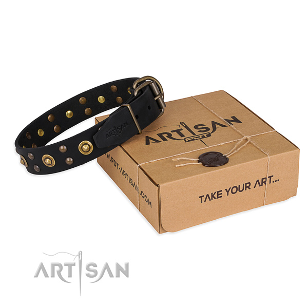 Strong hardware on genuine leather collar for your handsome canine