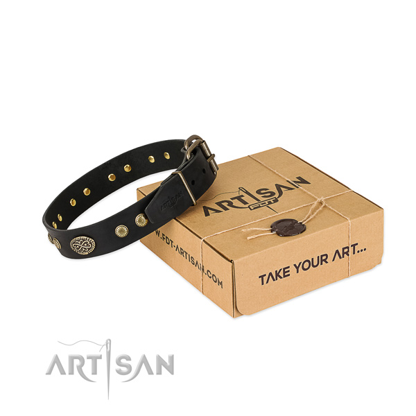 Strong decorations on full grain genuine leather dog collar for your four-legged friend