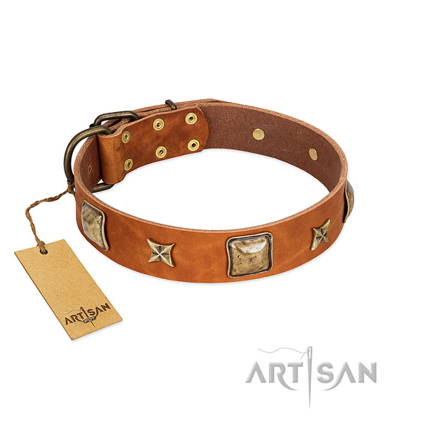 Stylish design full grain genuine leather collar for your four-legged friend